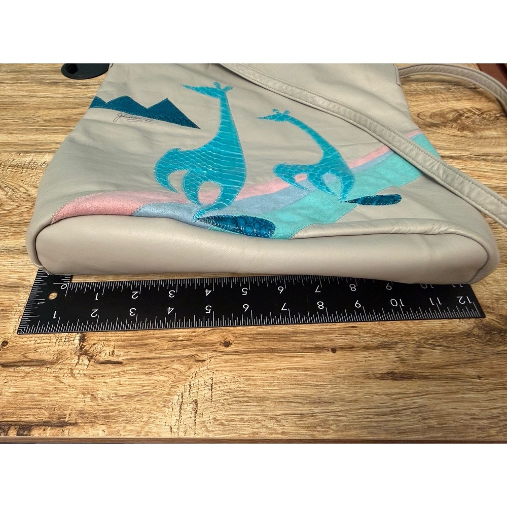 80s Johnathan Lee Signed Leather Shoulder Bag Giraffe Applique Inlay Art Purse - Picture 14 of 16